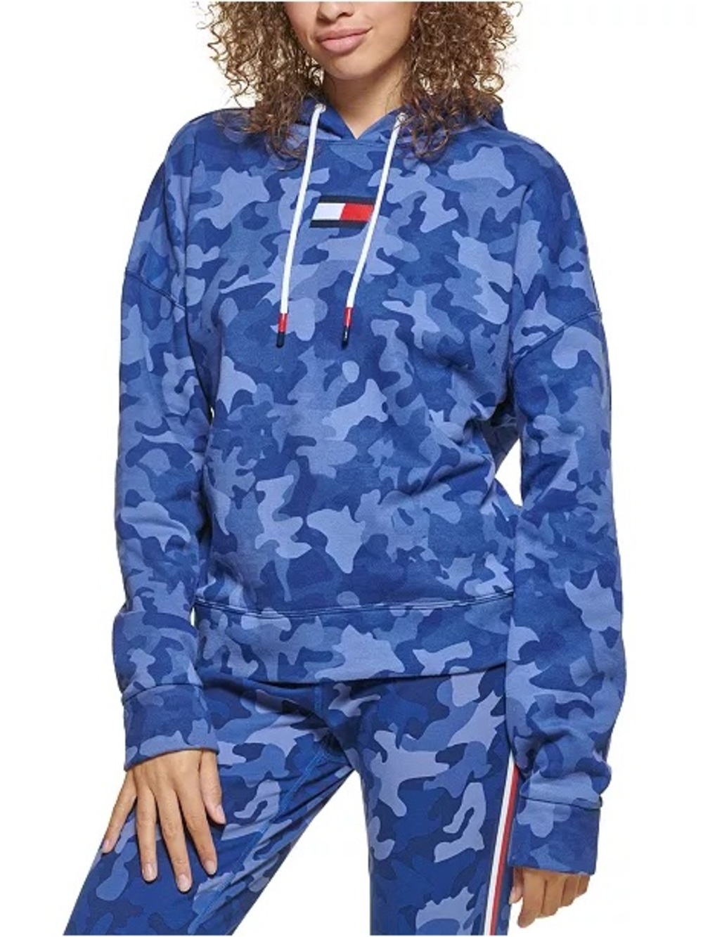 New Tommy Hilfiger Hoodie Sweatshirt Blue Open Back Camo Size XL